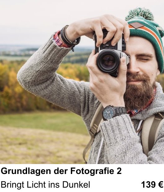 Praxisnaher Fotokurs Kamera-Technik im Aufbaukurs in Düsseldorf